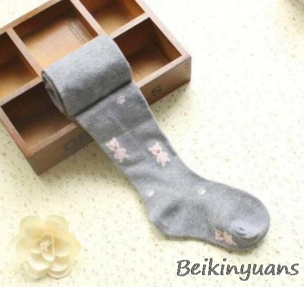 gray Весенне-осенние колготки для девочек с рисунком медведя из мультфильма, детские трикотажные колготки для танцев - Цвет: gray