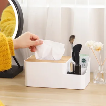 

Organizer Box Japanese Style Wood Color Bamboo Multi-functional Tissue Box Suction Box Creative Living Room Desktop Tissue Box