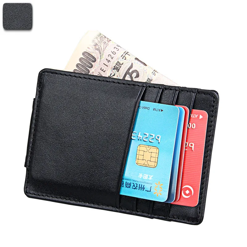 Money Clip Leather Wallet for Men Slim Front Pocket RFID Blocking Card Holder with Super Strong Magnetic (Black)