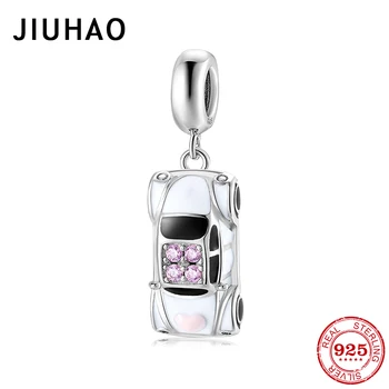 

Pink zircon compact car 925 Sterling Silver pendants Beads for fine jewelry making Fit Original JIUHAO Charm Fine Bracelet