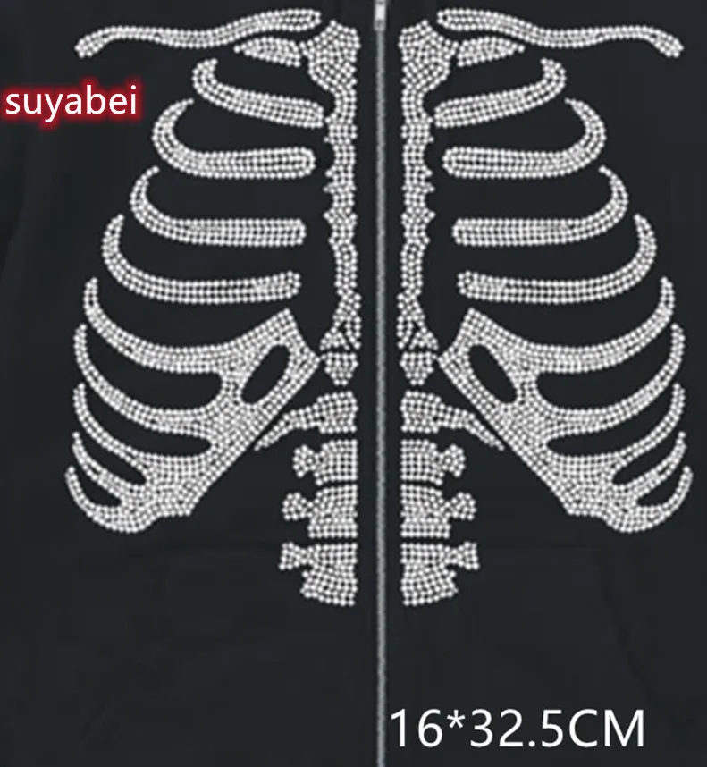 

Big Skull Bone Hot Fix Rhinestones motif crystal rhinestone strass iron on Transfer applique patch for sweater