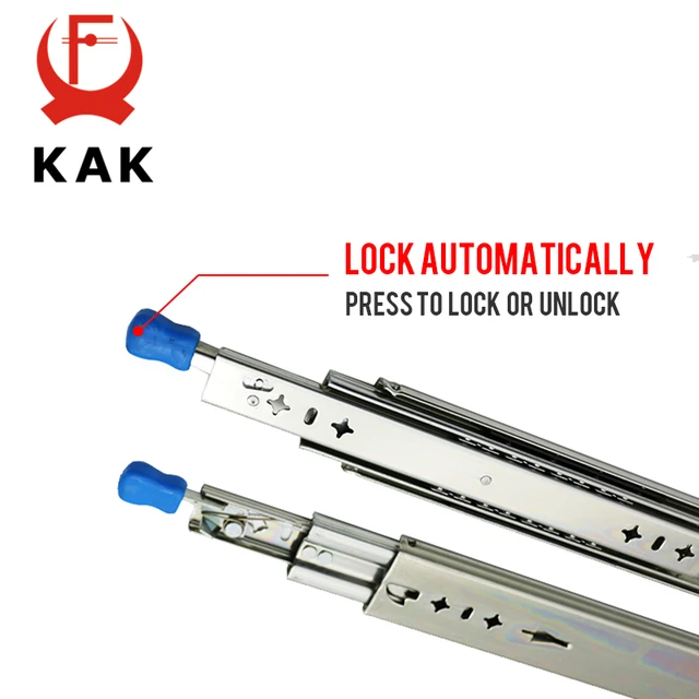 KAK 10 "- 50" ลิ้นชักนักวิ่งล็อค Ball แบริ่งสามพับ Full Extension Heavy Duty ลิ้นชักสไลด์ 53 มม. รางกว้างฮาร์ดแวร์ 4
