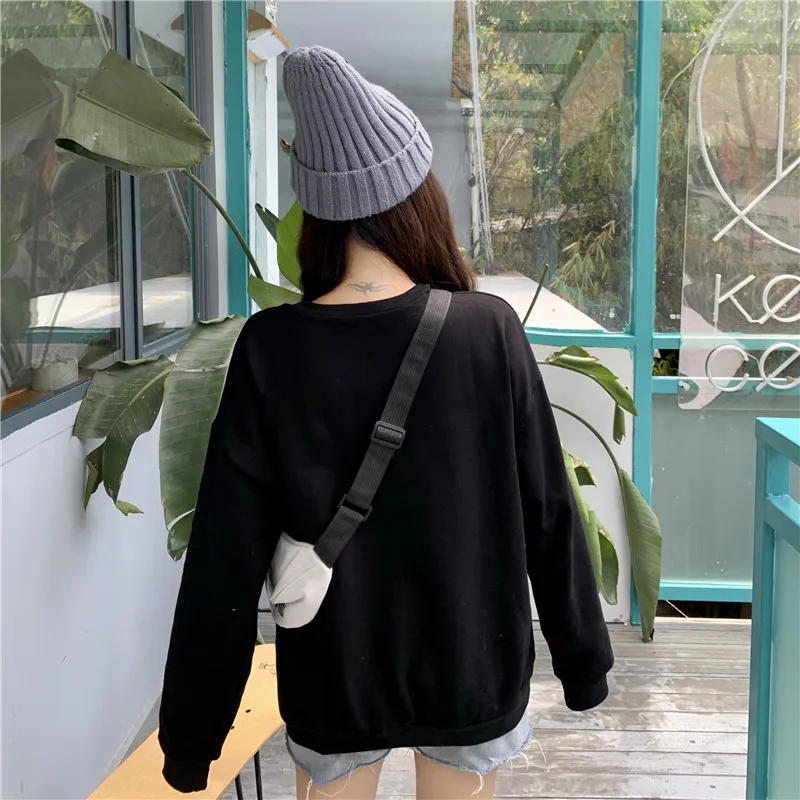 Осень Harajuku bf граффити печати Harajuku большой размер свободный женский колледж письмо Забавный o-образным вырезом с длинным рукавом Ulzzang Толстовка