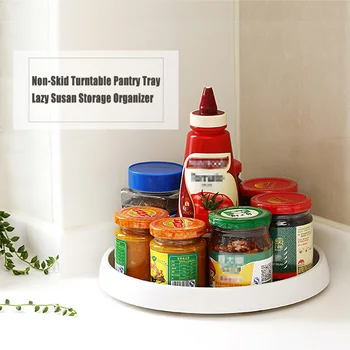 

Non-Skid Turntable Pantry Tray Lazy Susan Storage Organizer 9.8 Inch Condiment Bottles Tray in Cabinet