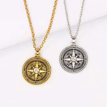 

Guidepost Compass Necklace Female Cross Star Pendant Necklace Fashion Circle Accessories Talisman Viking Elder Pendant Necklace
