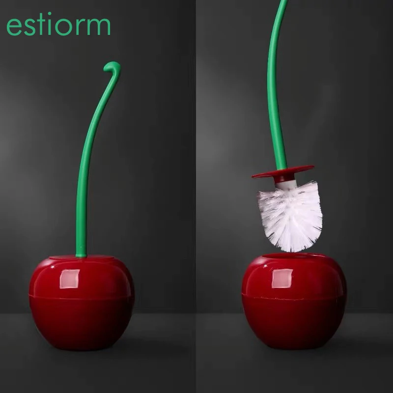 Toilet Brush and Holder, Cute Cherry shape WC Toilet Brush Cleaning brush For Bathroom Lavatory, Long Handle Toilet Bowl Brush afbeelding