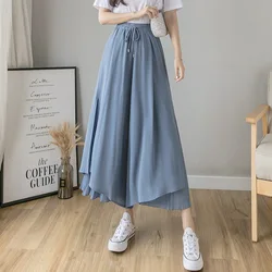 Pantalon plissé en mousseline de soie 2021, nouveau Style, jambes larges, mode, taille haute, drapée, élégant, longueur cheville, jupe pantalon, printemps automne 