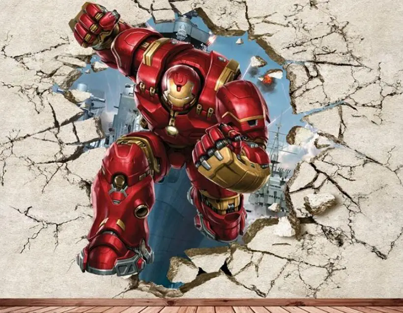 

Custom mural wallpaper 3D large mural 3D Iron Man broken wall children's room background wall decorative painting