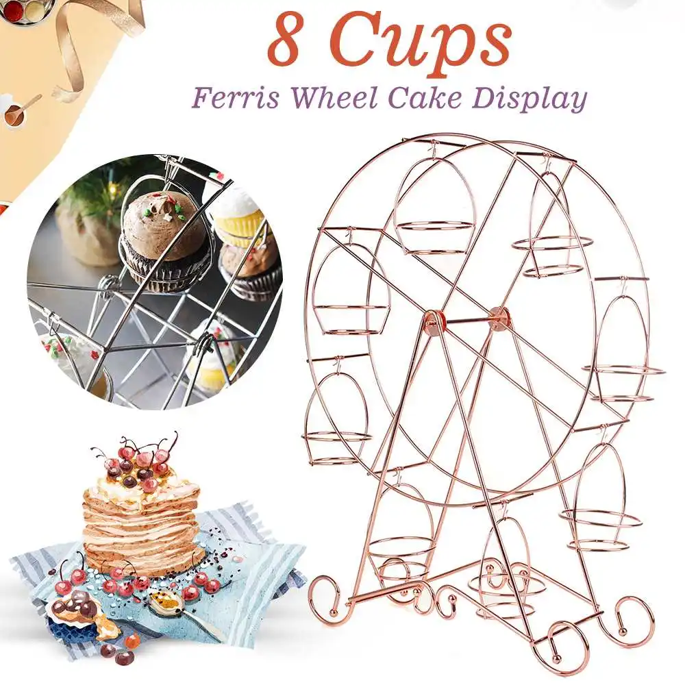 Exquisite Rose Gold 8 Cups Ferris Wheel Cake Stand Metal Ferris Wheel