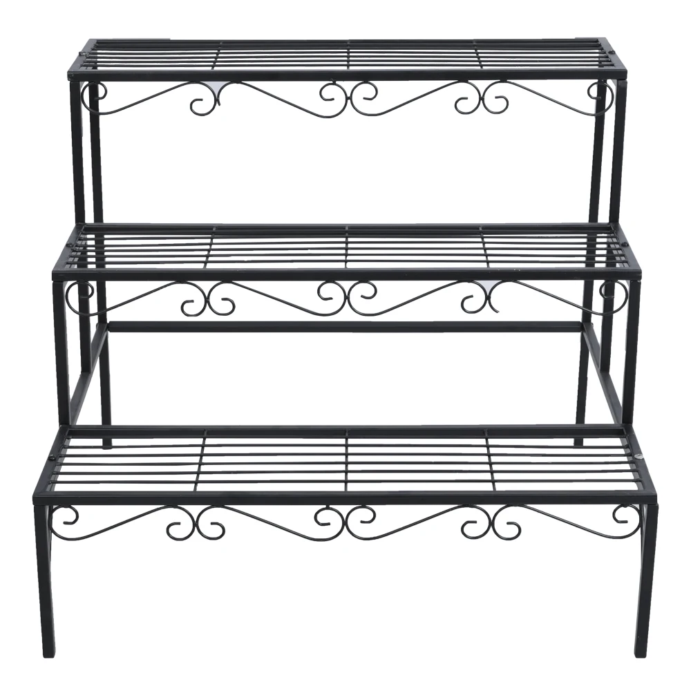 

3 Tier Stair Style Metal Plant Stand Outdoor Flower Pot Stand 70 x 60 x 60CM