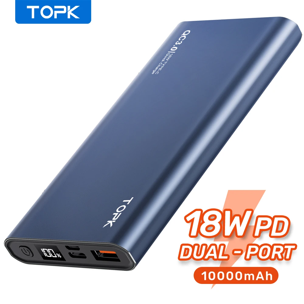 portable charger TOPK I1006P Power Bank 10000mAh Portable Charger LED External Battery PowerBank PD Two-way Fast Charging PoverBank for Xiaomi mi best power bank for mobile Power Bank