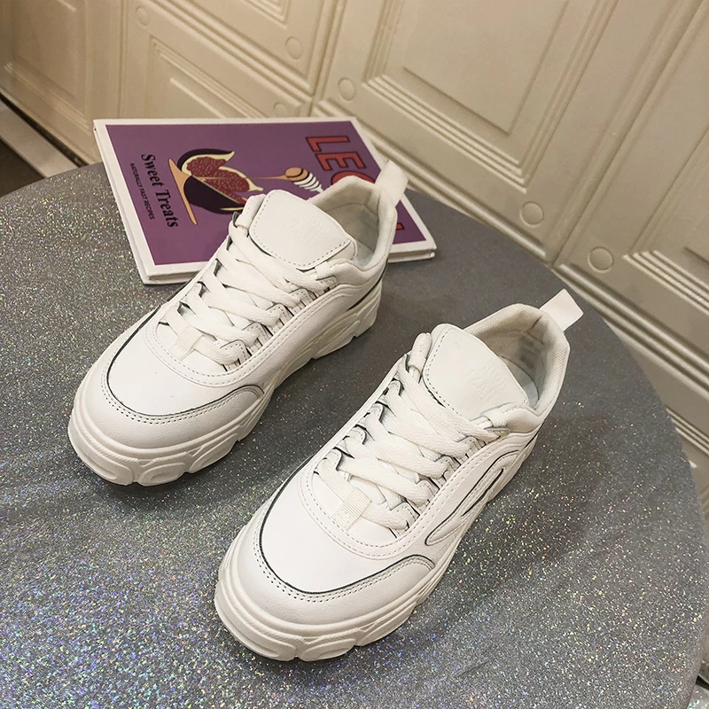 Новые модные белые кроссовки унисекс; женская обувь; кожаная удобная повседневная обувь на плоской подошве со шнуровкой; женские кроссовки; Femme Traniers; размер 43