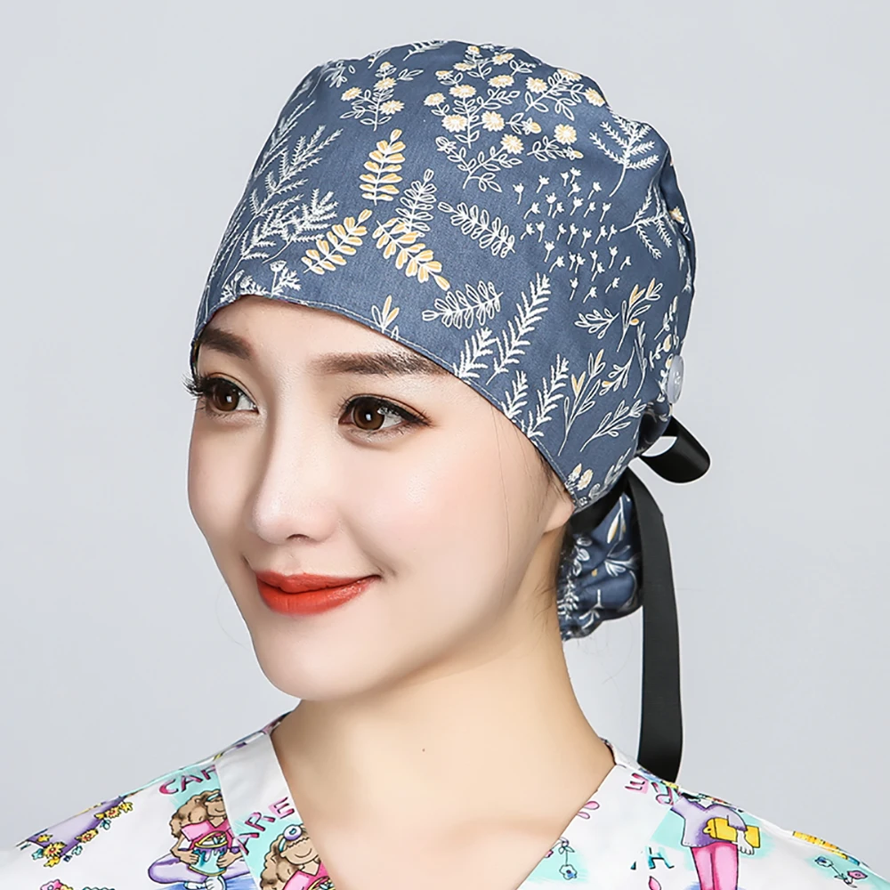Women Scrubs Caps with Buttons Bandage 