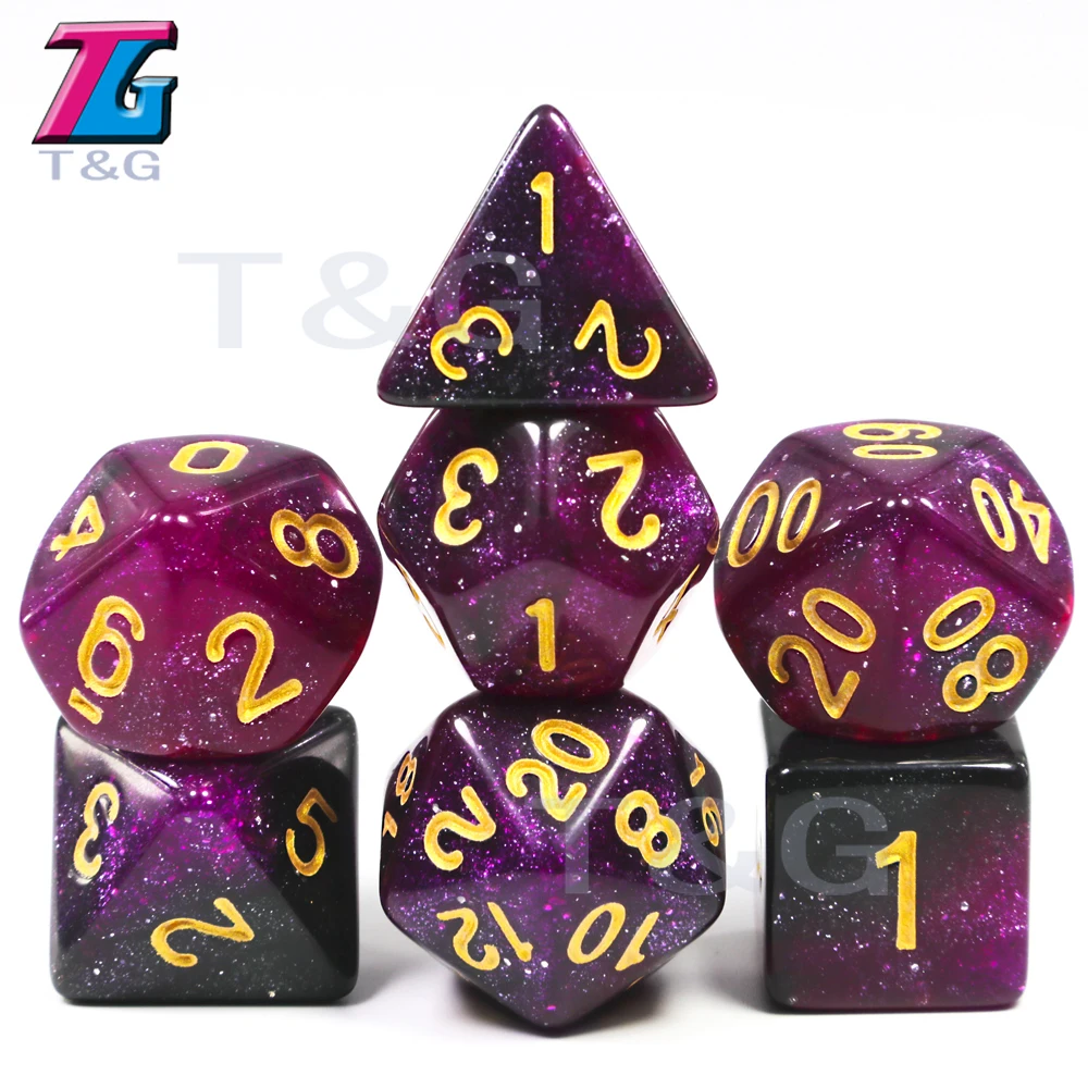 Фиолетовый Galaxy Dice Набор игровой 7 шт D& d многогранные аксессуары для настольной игры - Цвет: Фиолетовый