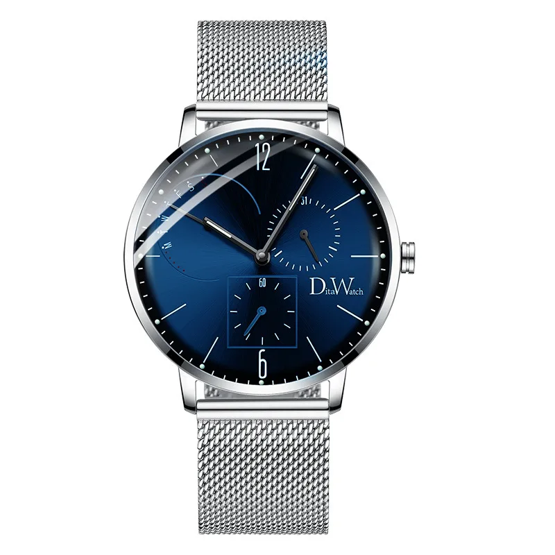 silver DITA Watch Fashion Leather Sport Watch Men Luxury Brand Watch Luminous Waterproof Watches Relogio Masculino erkek kol saati - Color: silver