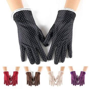 

Fashion Women Wave Point Sunscreen Gloves High Quality Summer Dots Spandex Short Driving Glove Elastic Thin Etiquette Glove
