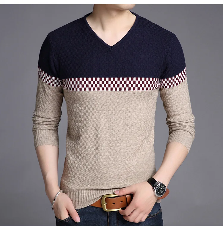 Fdfklak New Pullover Man Casual Korean V-Neck Men's Sweater Knitted Bottom Shirt Pull Noel Homme Long Sleeve Thick Sweaters