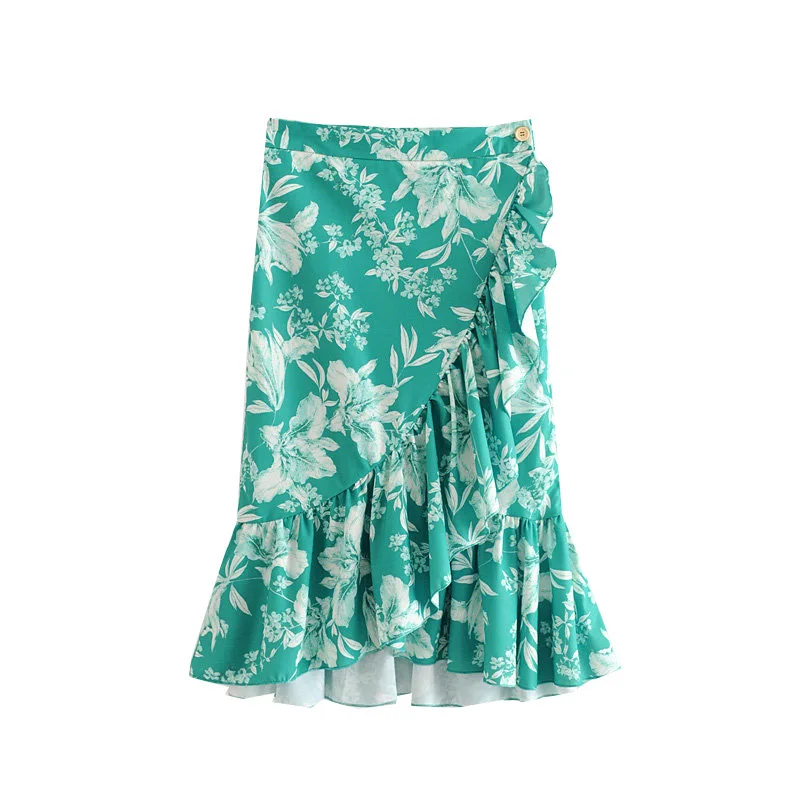 

Australia Non-mainstream Retro Summer New Products Flower Printed Vacation Style Skirt Irregular Hem Skirt