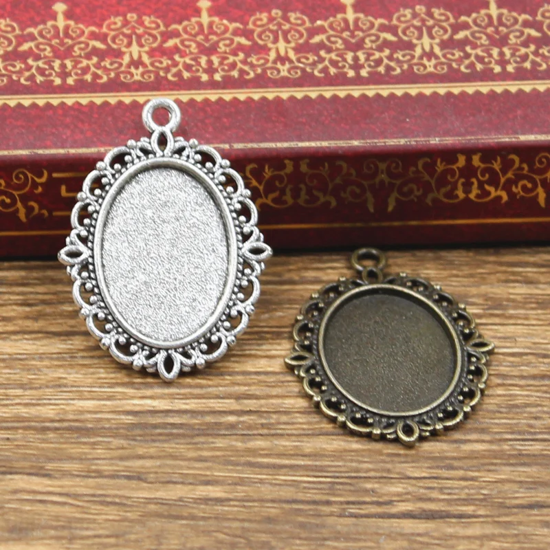 

10pcs New Fashion 18x13mm Inner Size Antique Bronze Silver Color Classic Oval Flower Style Cabochon Base Setting Charms Pendant