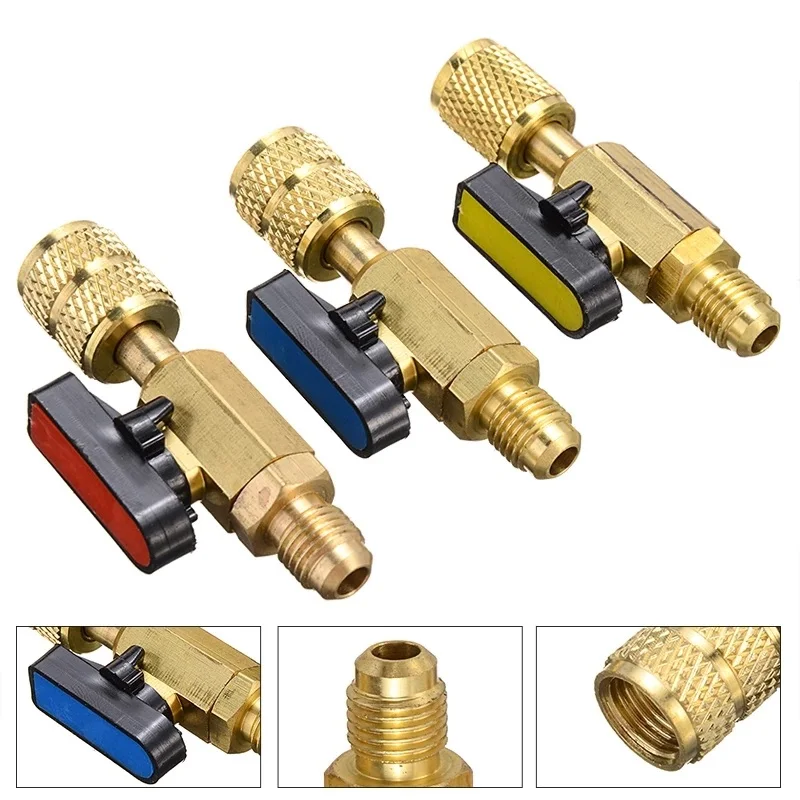 Vendita Calda 3 Pezzi Ottone R410A Refrigerante Valvole A Sfera Diritte Tubi Di Ricarica Ac Ottone 1/4 "Maschio A 1/4" / 5/16 "Valvola Sae Femmina