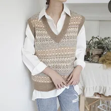 Осень-зима, женский свитер с v-образным вырезом, жилет без рукавов, Женский хлопковый Мягкий Вязаный пуловер, свитер с геометрическим узором