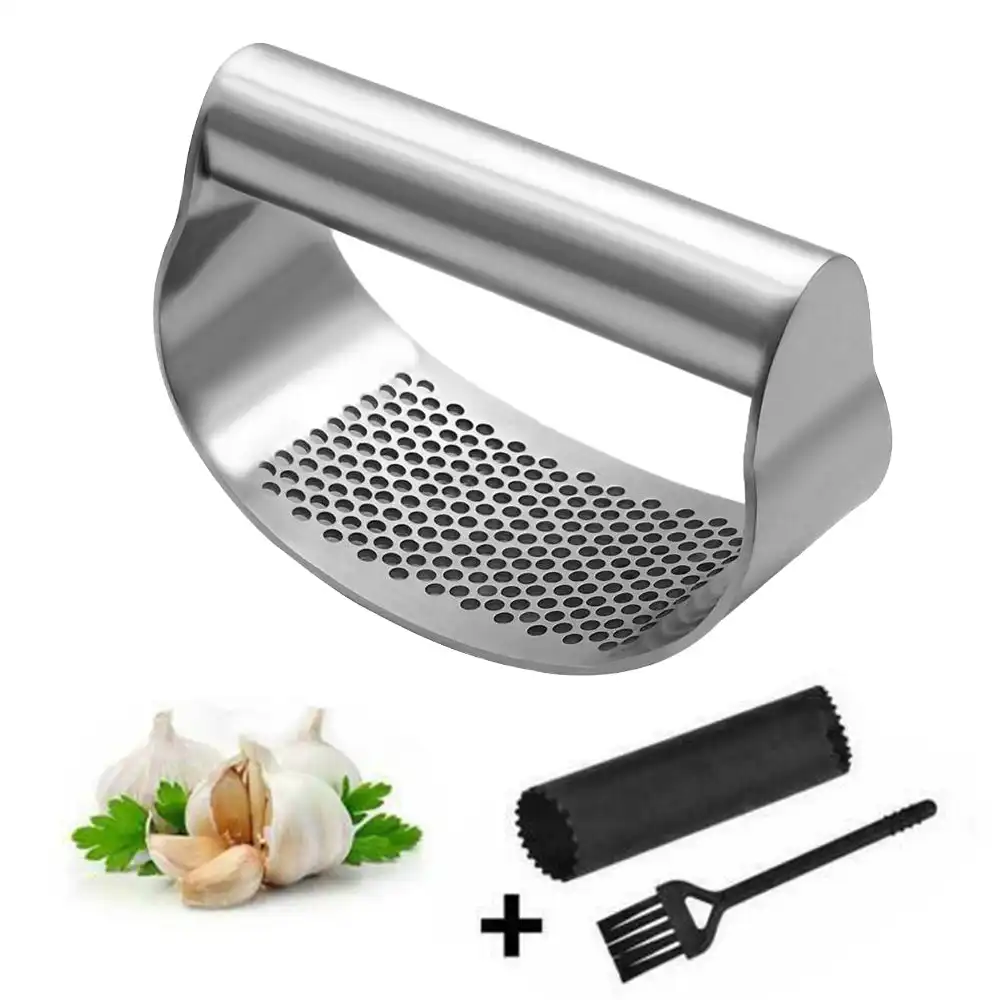Kitchen Multifunctional Arc Garlic Press Stainless Steel Garlic Masher Grinder