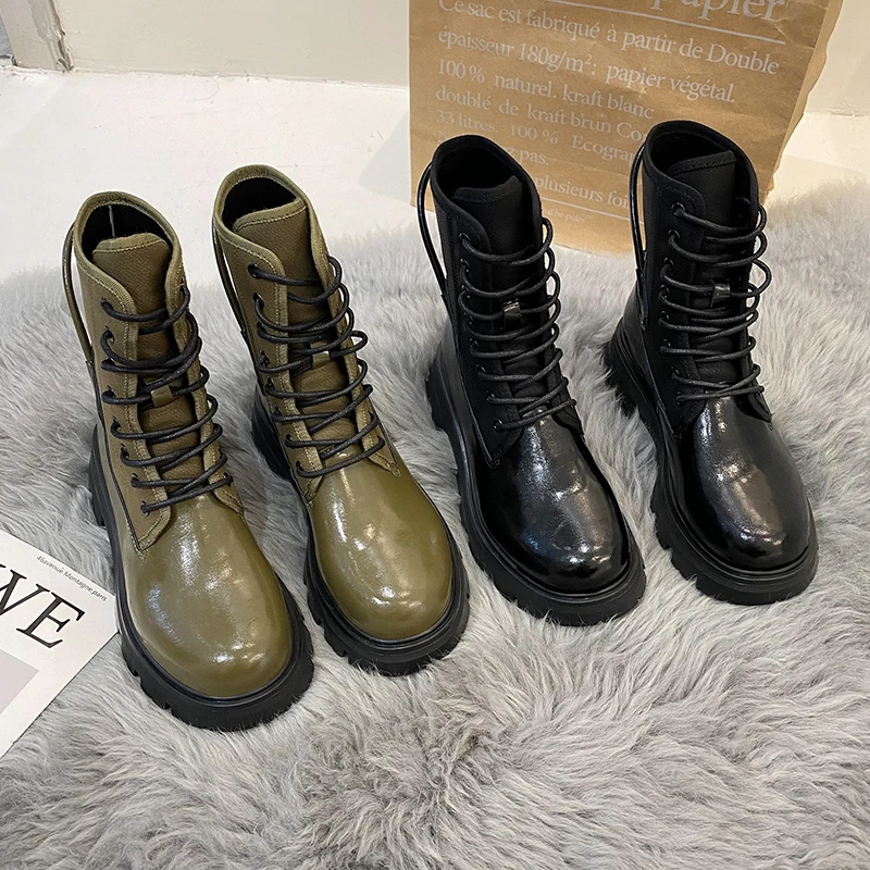 2022 Fashion New Thick-soled Boots Autumn and Winter Thin Section Breathable Middle Tube All-match Motorcycle Short Boots Women