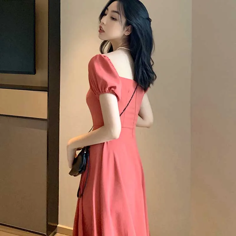 2020 Sexy One-Piece Dress Summer Female High Waist Vintage Chiffon Puff Sleeve Dress Women Elegant Office Party Dress Vestidos