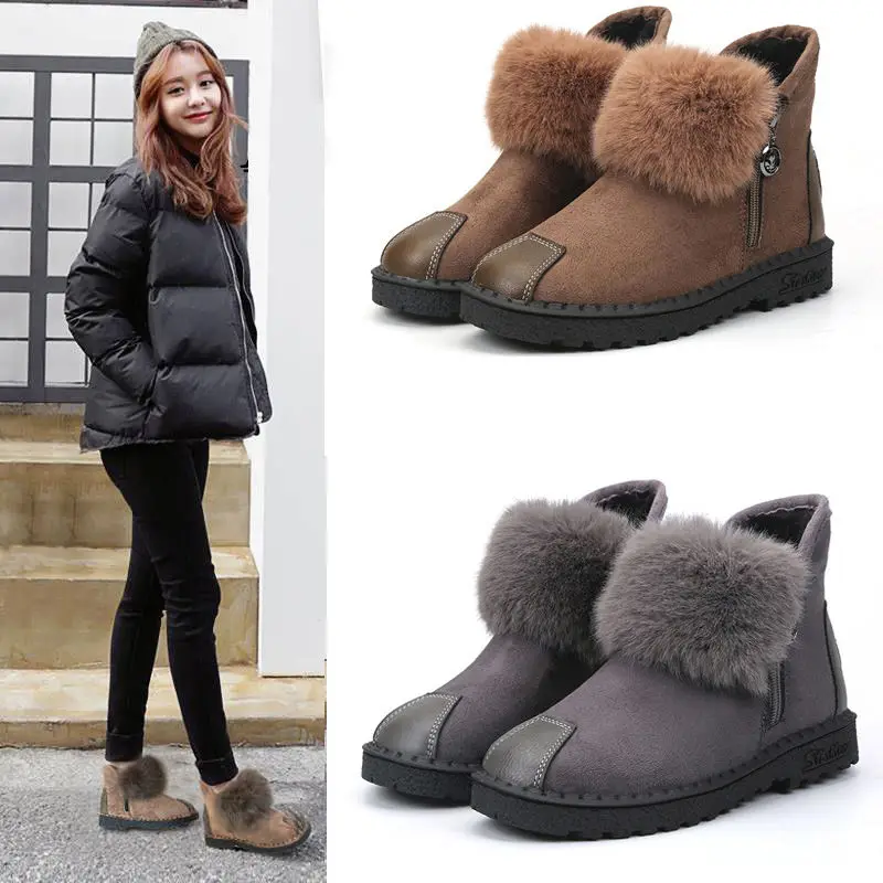 

2019 new snow boots autumn and winter short tube warm snow boots women plus velvet wild flat student shoes fur shoes