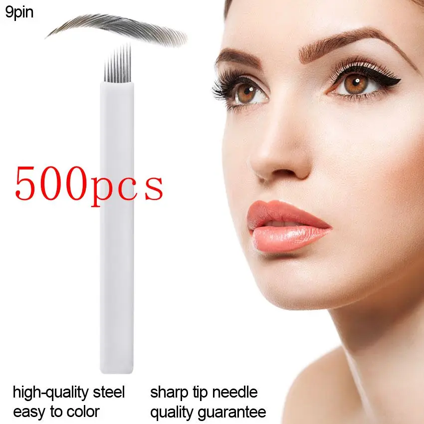 

Extremely 500PC 0.2mm 9CF Nano blades microblading needles Permanent Makeup Eyebrow Tattoo Needle Blade Microblade 3D Embroidery