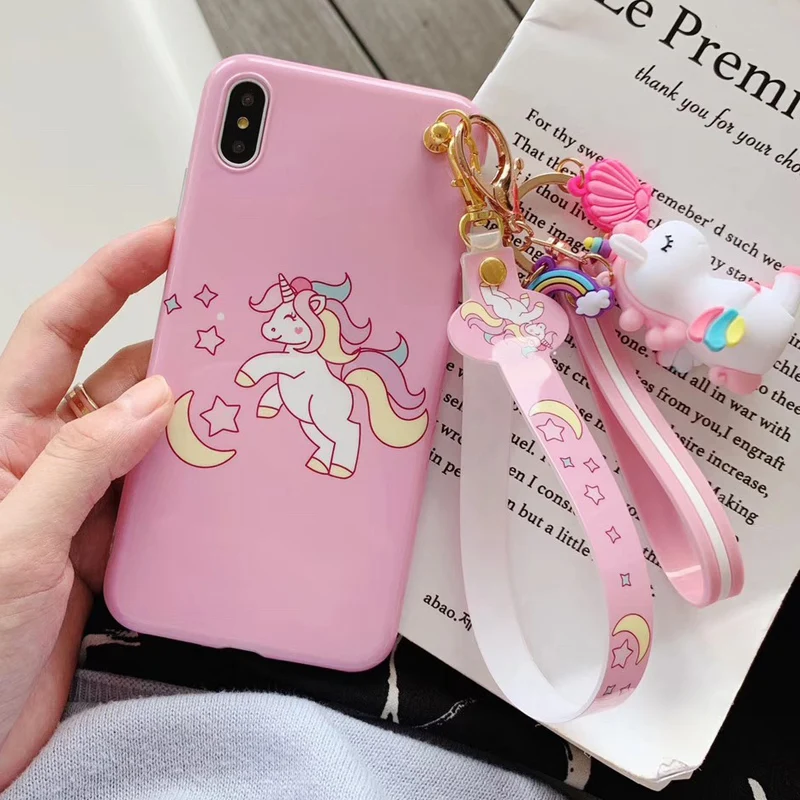 Мягкий чехол для телефона iphone XS max XR X pink Unicorn Для iphone 8plus 7p 6SP 7 8 6 6S милый мультяшный Ститч чехол+ игрушка+ ремешок