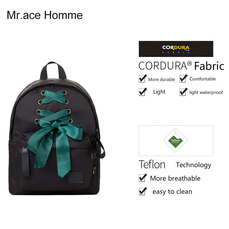 Mr. ace Homme милый рюкзак с бантом женская сумка для колледжа для девочек kawaii Школьный Рюкзак холщовый рюкзак для женщин - Цвет: Black