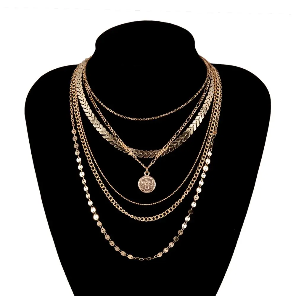SHIXIN, панк, многослойное ожерелье на цепочке для женщин, модное ожерелье с кулоном в виде руны и монеты, в стиле хип-хоп, с блестками, женское колье, чокер, подарок