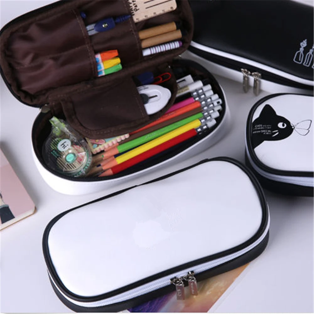Cute Large Capacity Pen Pencil Case Pen Box School Stationery Cosmetic Bag Simple black and white pencil case multi-function pe