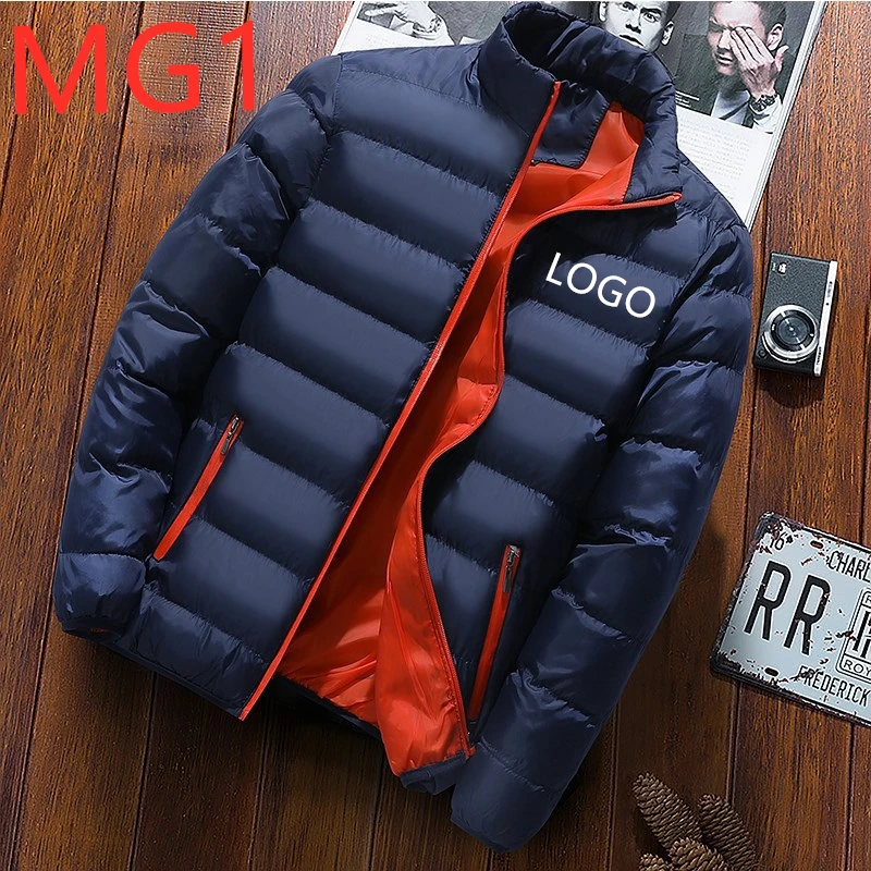 MG1 Мужская теплая удобная куртка в стиле панк в стиле хип-хоп, популярное мужское пальто с стоячим воротником, тонкая мужская хлопковая верхняя одежда на молнии в готическом стиле - Цвет: Navy