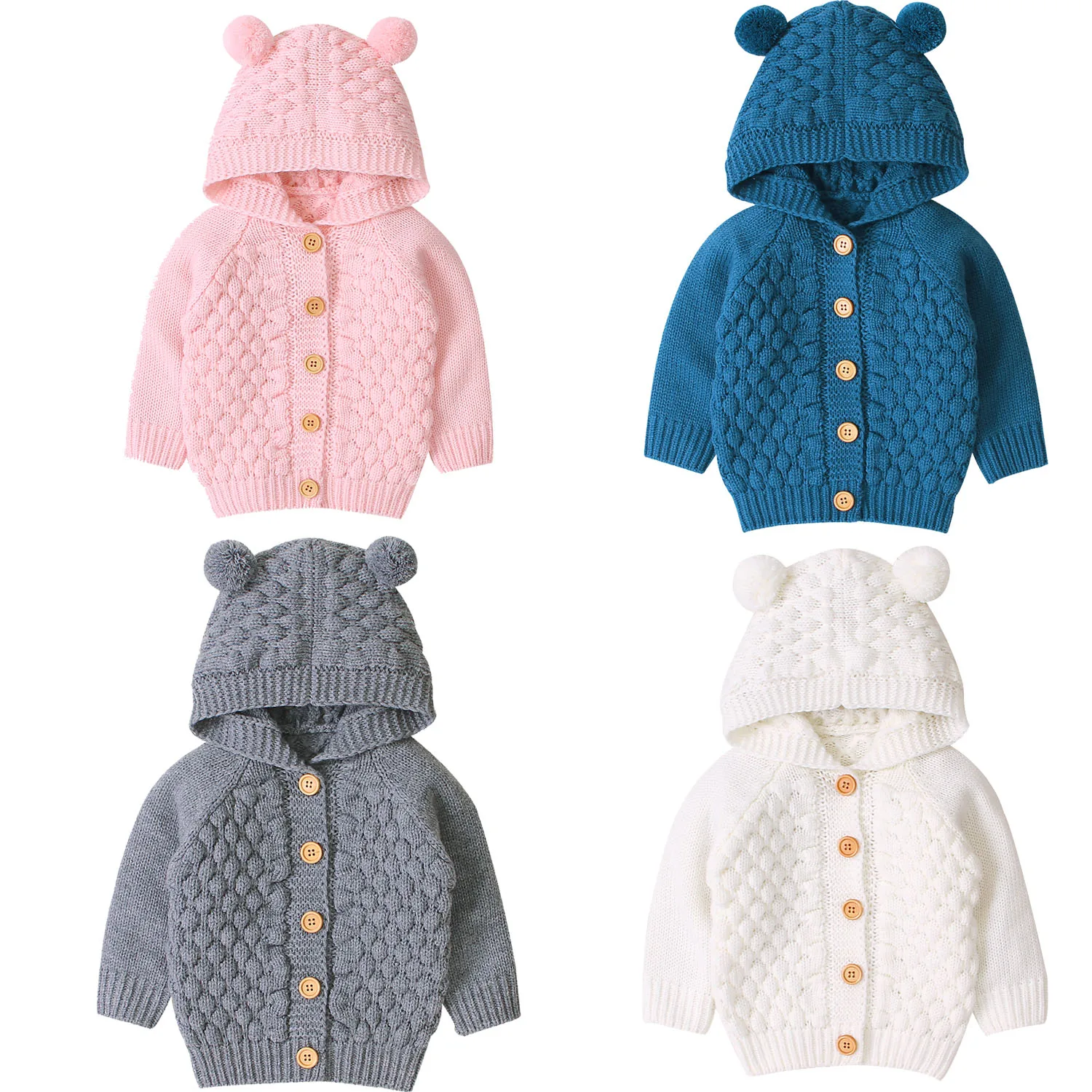 Вязаный свитер для маленьких девочек, пуловер с капюшоном, теплое пальто, одежда
