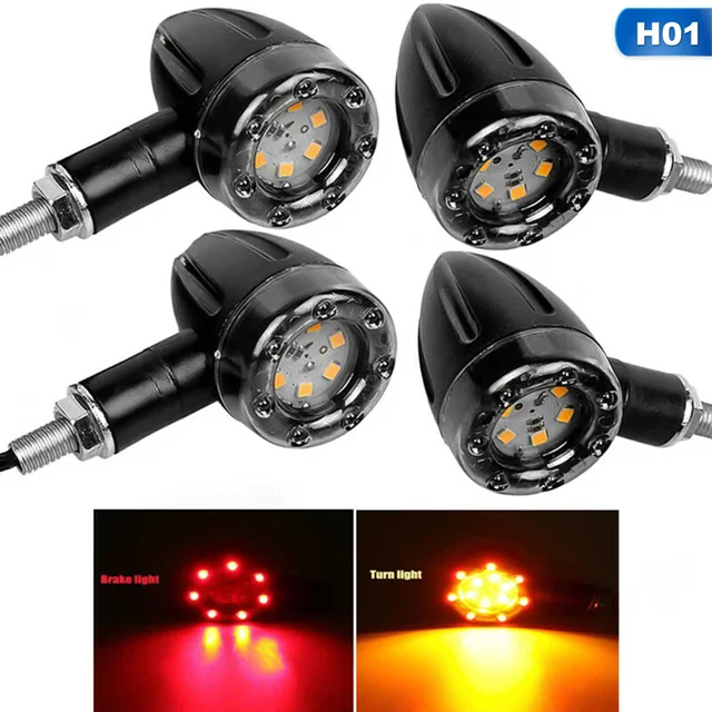 Universal 4Pcs 12V 3000k Motorcycle 13 LED Bullet Brake Running Turn Signal Tail Light For Racer Rear Fog Warning Lamp Auto 4PCS