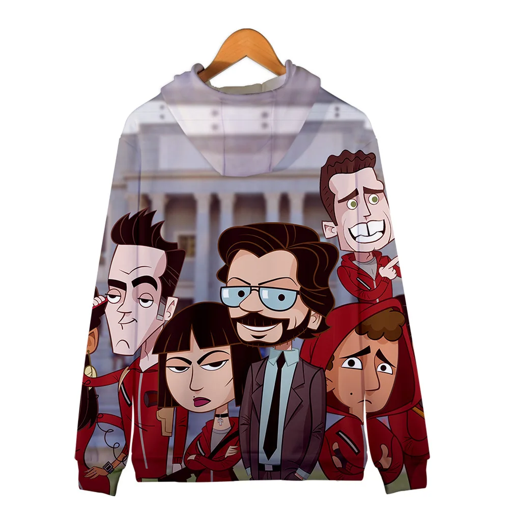 Модные унисекс крутые толстовки с капюшоном на молнии с 3D принтом сериал La casa de papel Money Heist House Of PAPER Свободная одежда