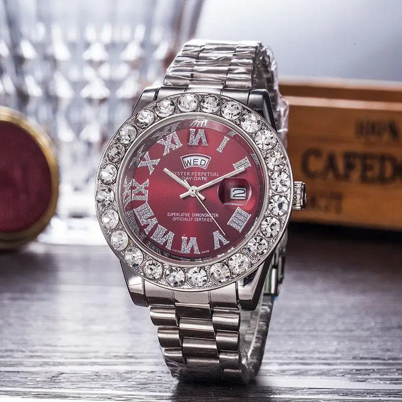 President Day Date Gold Perpetual Luxury mens watch Big diamond Bezel Gold Stainless steel original strap Automatic men Watches - Цвет: 3