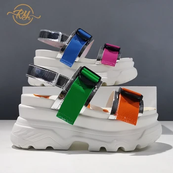 

RY-RELAA Europe station womens shoes 2020 summer new fashion wedges shoes for women ins Genuine Leather high heel sandals tide