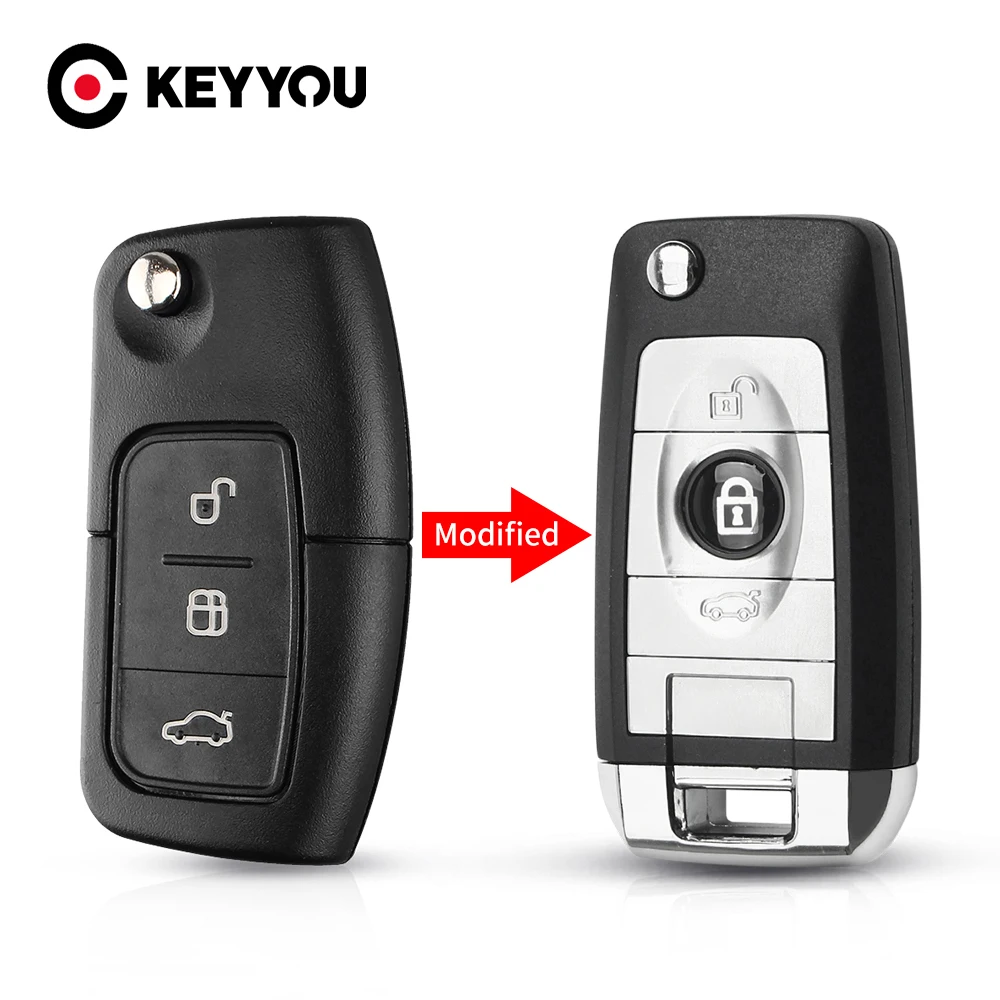 

KEYYOU For Ford Fiesta Focus 2 Ecosport Kuga Escape Flip Car Key HU101/FO21 Blade Fob Modified Remote Key Shell Case 3 Buttons