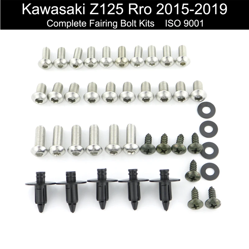 

For Kawasaki Z125 Pro 2015 2016 2017 2018 2019 Complete Full Fairing Bolts Kit Fairing Clips Nut Bodywork Screws Stainless Steel