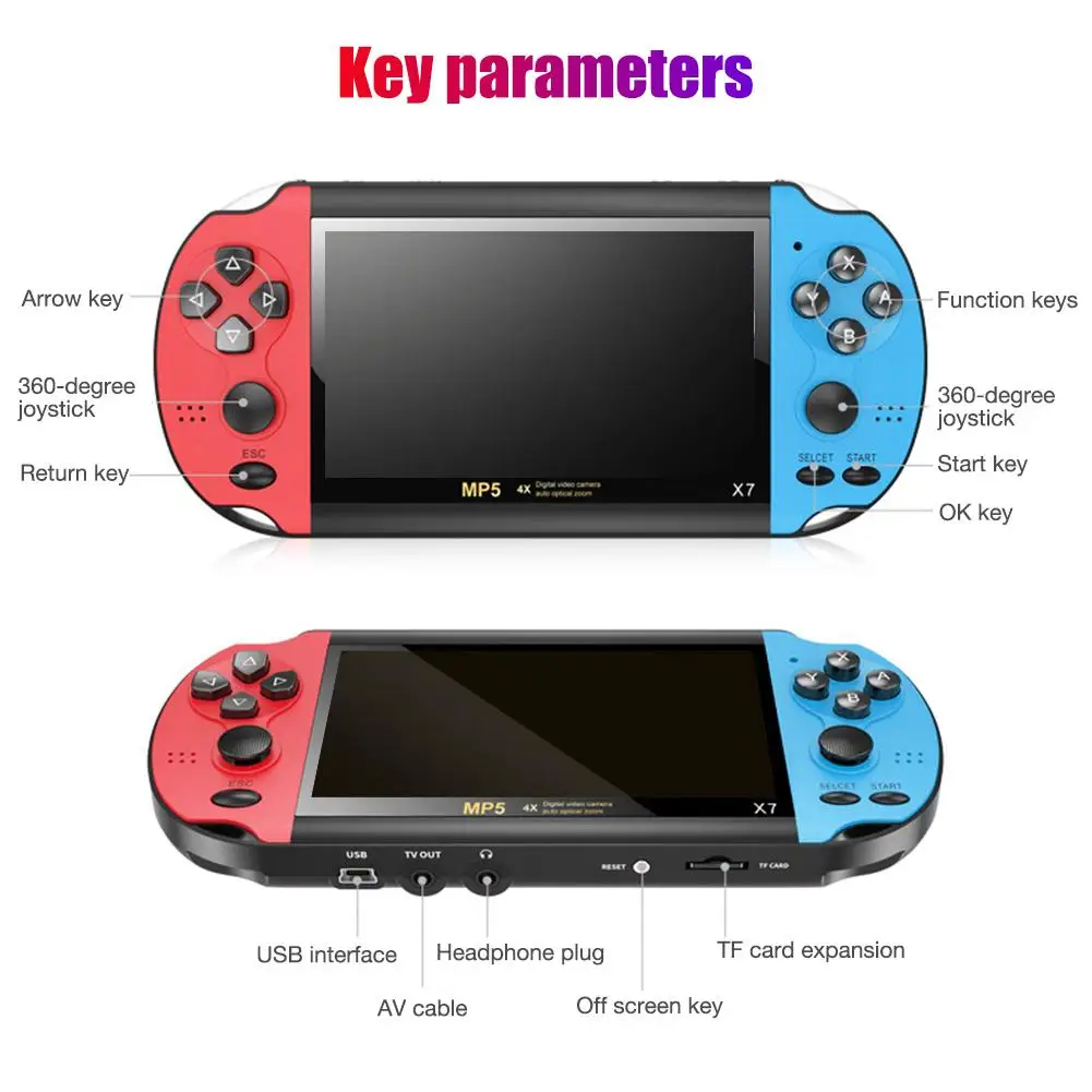 X7 Handheld Game Console 4.3 Inch Screen MP5 Player Video Games X7 Plus