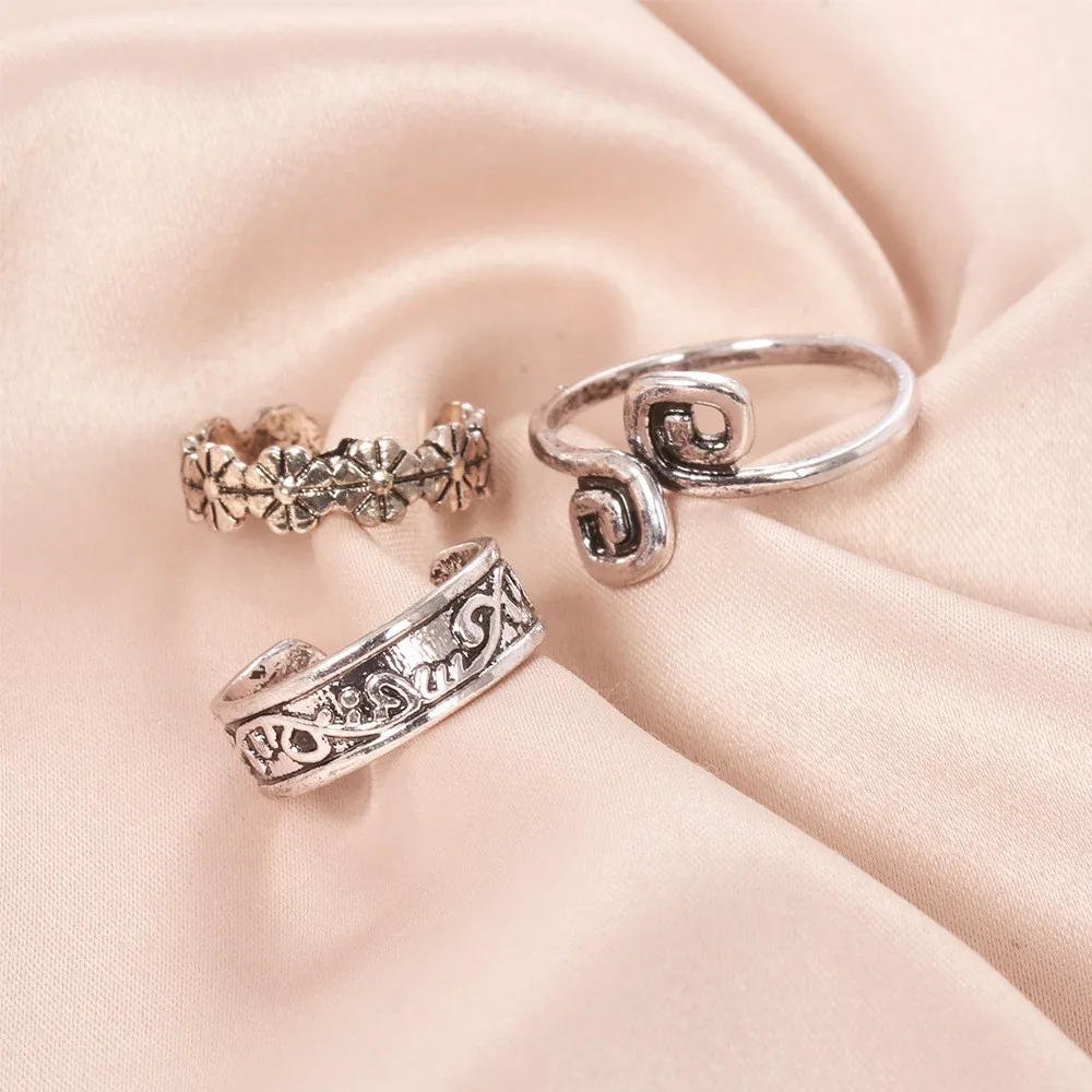 MLING 3 шт./компл. винтажный, из серебряного сплава кольцо для ног модный цветок буквы открытый ноги кольцо набор для женщин Девушка