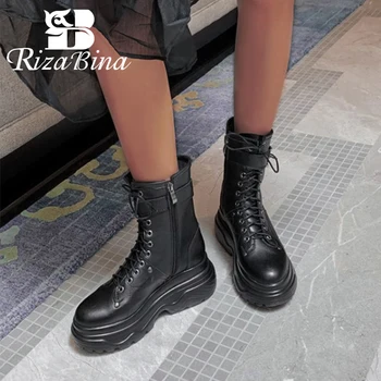 

RIZABINA Size 34-42 Women Ankle Boots Woman Winter Shoes Fashion Buckle Lace Up Short Boots Women Zipper Club Footwear