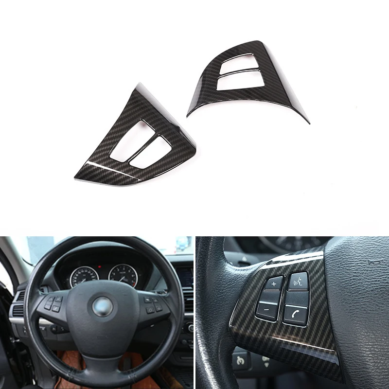 

Car Styling Carbon Fiber Texture Interior Steering Wheel Switch Button Frame Cover Trim For BMW X5 X6 E70 E71