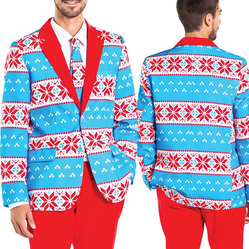 Модный мужской блейзер с рождественским принтом, вечерние куртки, приталенный Блейзер на пуговицах, мужские рождественские топы на год