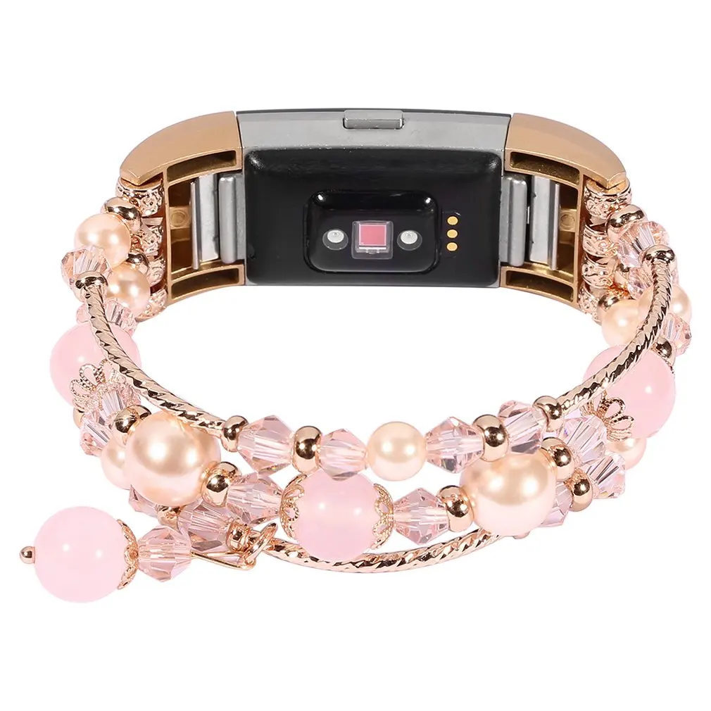 

Simpeak Wristband For Fitbit Charge 2 Jewelry Bracelet With Elastic Beaded Pearl Fit Bit Smartwatch For Women Girls