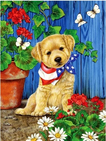 5D DIY Diamond Painting Flowers cute dog Animal Diamond Picture Full Round drill Embroidery Diamond Cross stitch Home decoration - Color: Brown