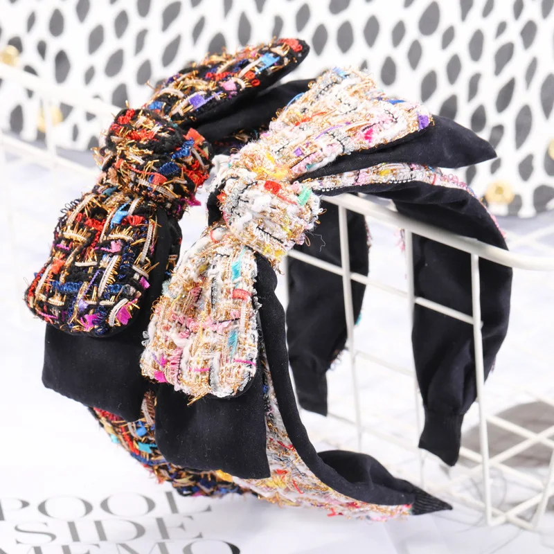 

Korean Retro Large Double-layer Bow Headbands for Women Knot Houndstooth Cloth Hair Bands Fashion Hair Accessories Head Wrap
